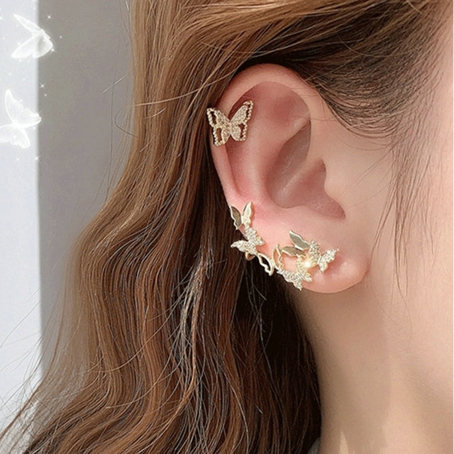 Fashion Female Ear Clips for Women Cold Wind Earrings Punk Cool Ear Studs Earrings Butterfly Ear Cuff Wedding Party Gift Jewelry